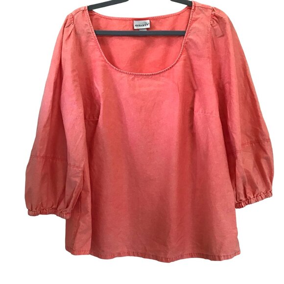 Ava & Viv Pink Guava Pink Chambray Balloon Sleeve Women's‎ Blouse Size X/14W - Picture 1 of 10